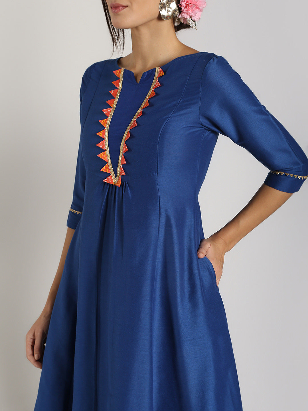 Abhishti Cotton Silk Kurta with Bandhani Lace