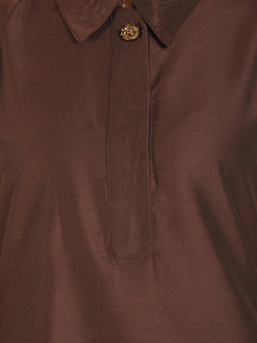 Abhishti Cotton Silk Asymmetric Kurta with Cotrast side details