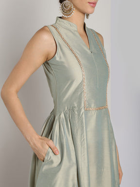 Abhishti Cotton Silk Long Yoke Detail kurta with Side panels