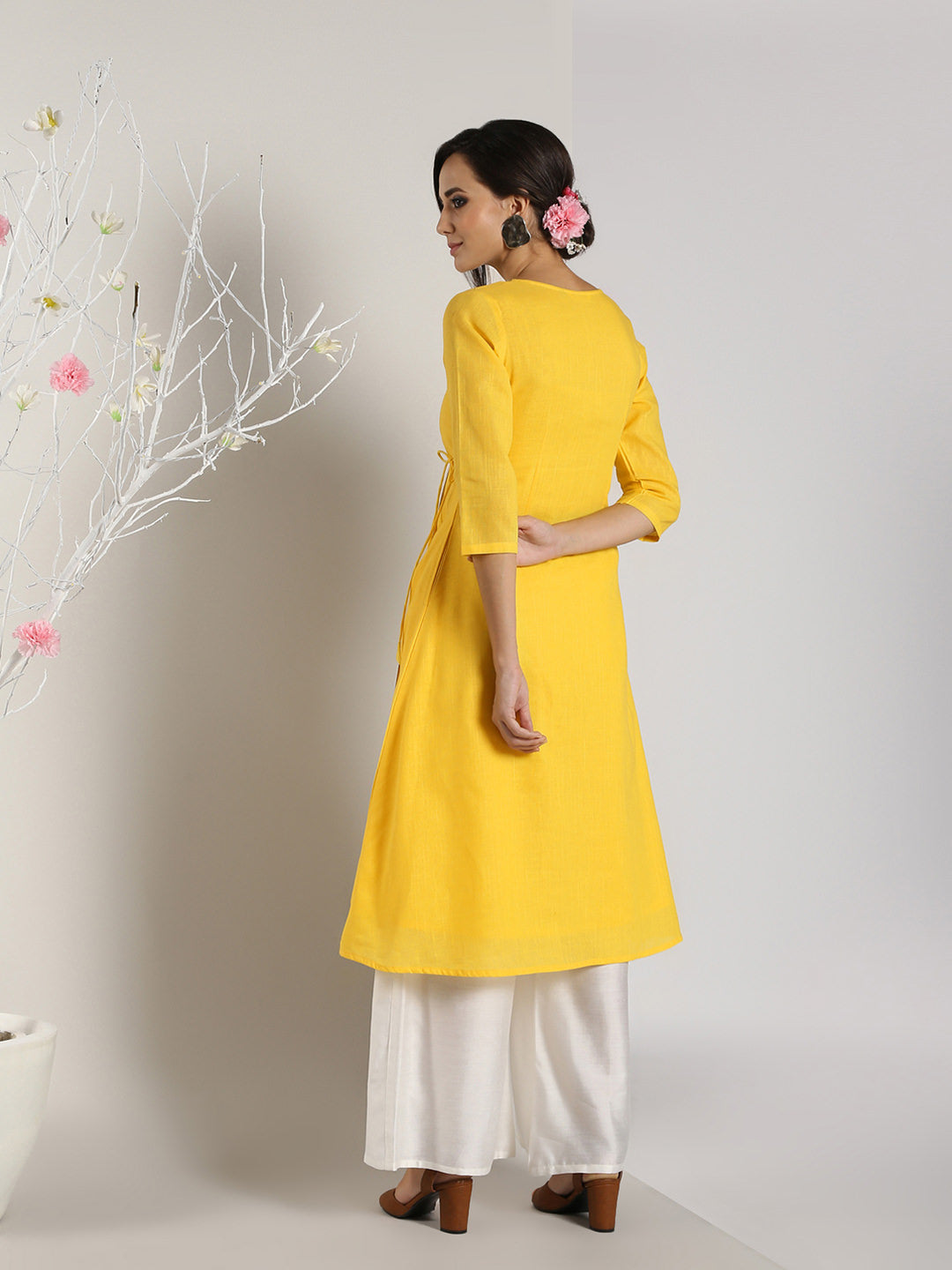 Abhishti Cotton Slub Angrakha Kurta with Lace detail