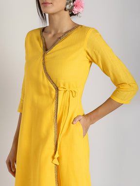 Abhishti Cotton Slub Angrakha Kurta with Lace detail