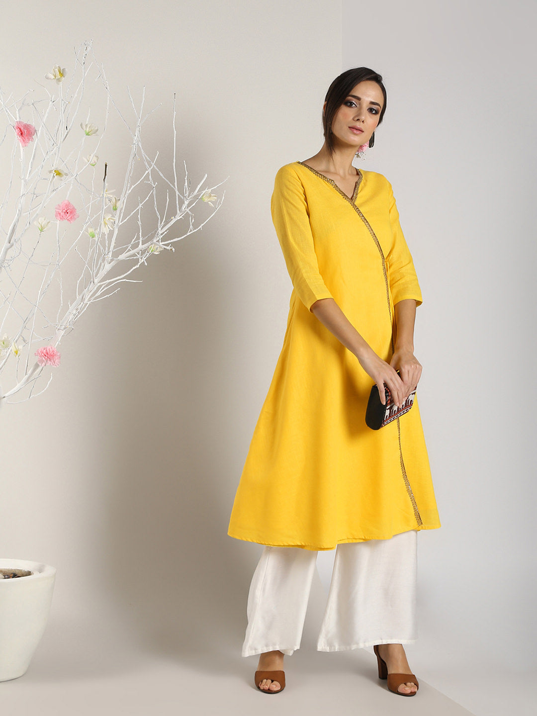 Abhishti Cotton Slub Angrakha Kurta with Lace detail