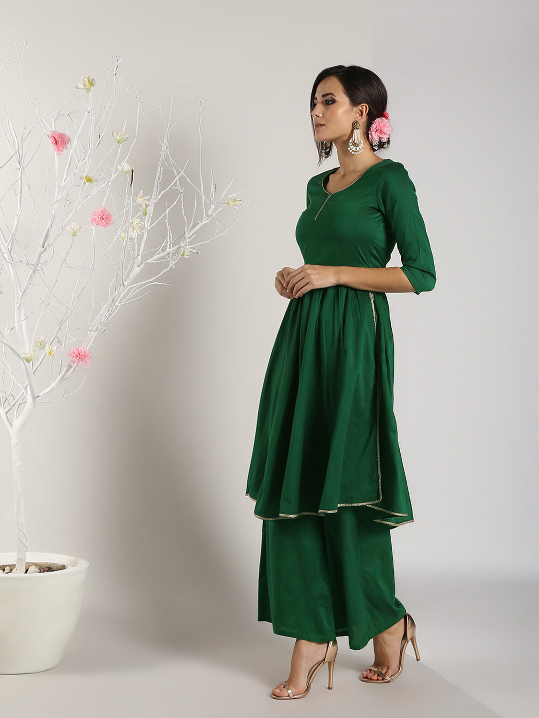 Abhishti Cotton Silk High Side slit Kurta with lace detail