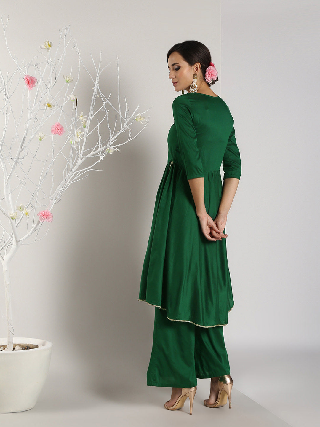 Abhishti Cotton Silk High Side slit Kurta with lace detail