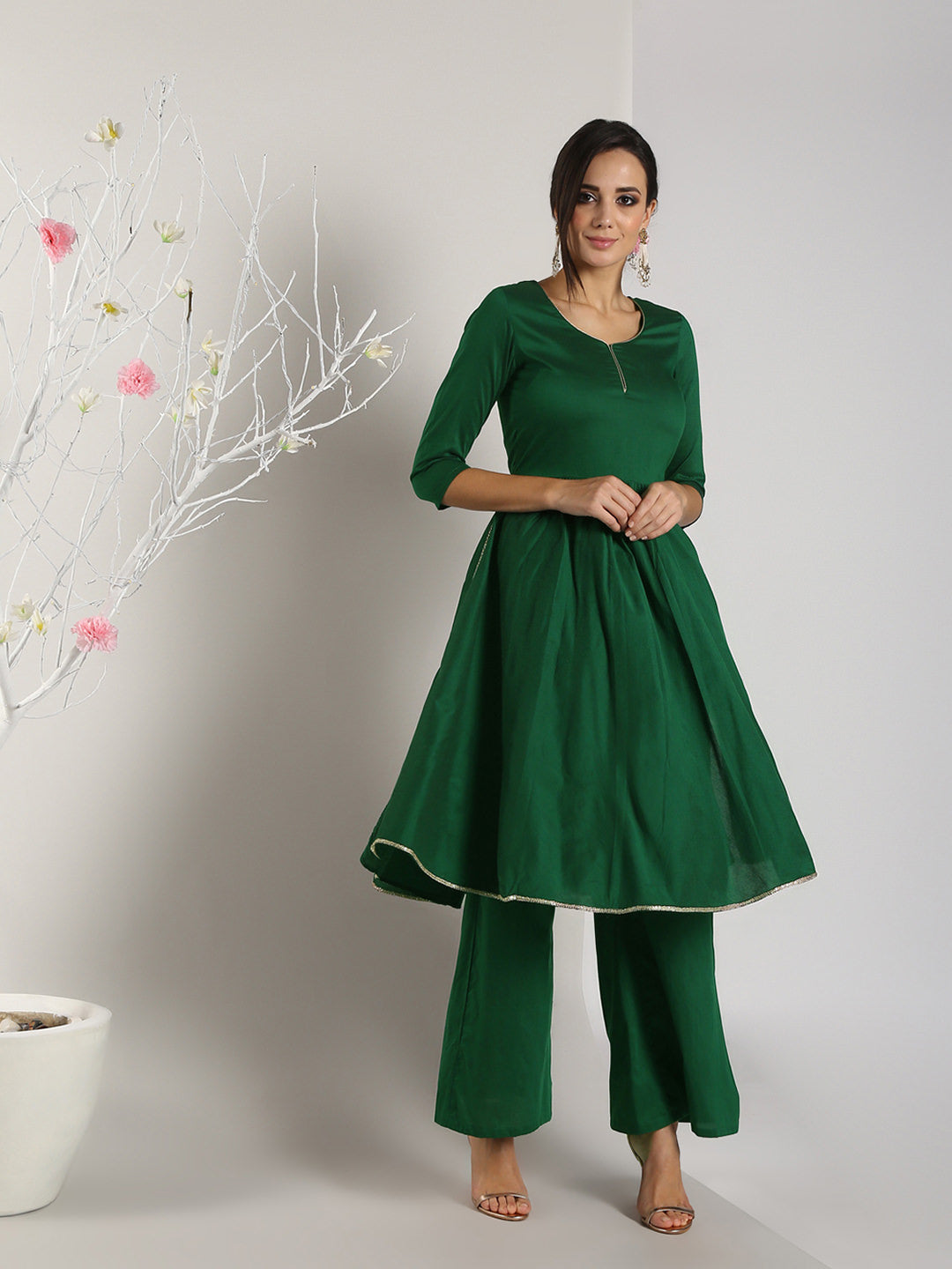 Abhishti Cotton Silk High Side slit Kurta with lace detail