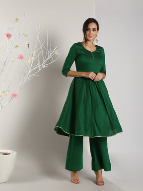 Abhishti Cotton Silk High Side slit Kurta with lace detail