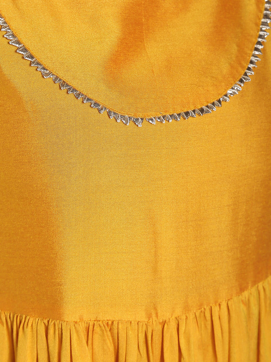 Abhishti Cotton Silk Tiered Flared Kurta with Lace Yoke detail