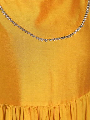 Abhishti Cotton Silk Tiered Flared Kurta with Lace Yoke detail
