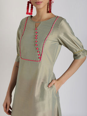 Abhishti Cotton Silk A-Line Kurta with Leheriya Lace Detail