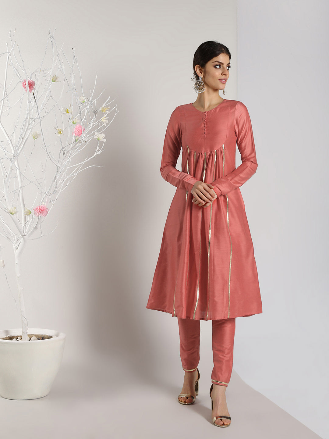 Abhishti Cotton Silk Anarkali Kurta with Lace Kali Design