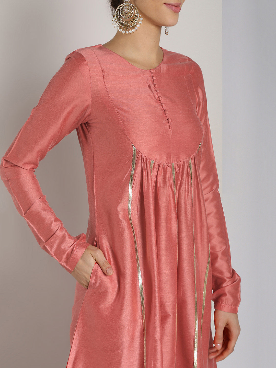 Abhishti Cotton Silk Anarkali Kurta with Lace Kali Design