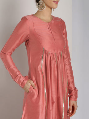 Abhishti Cotton Silk Anarkali Kurta with Lace Kali Design