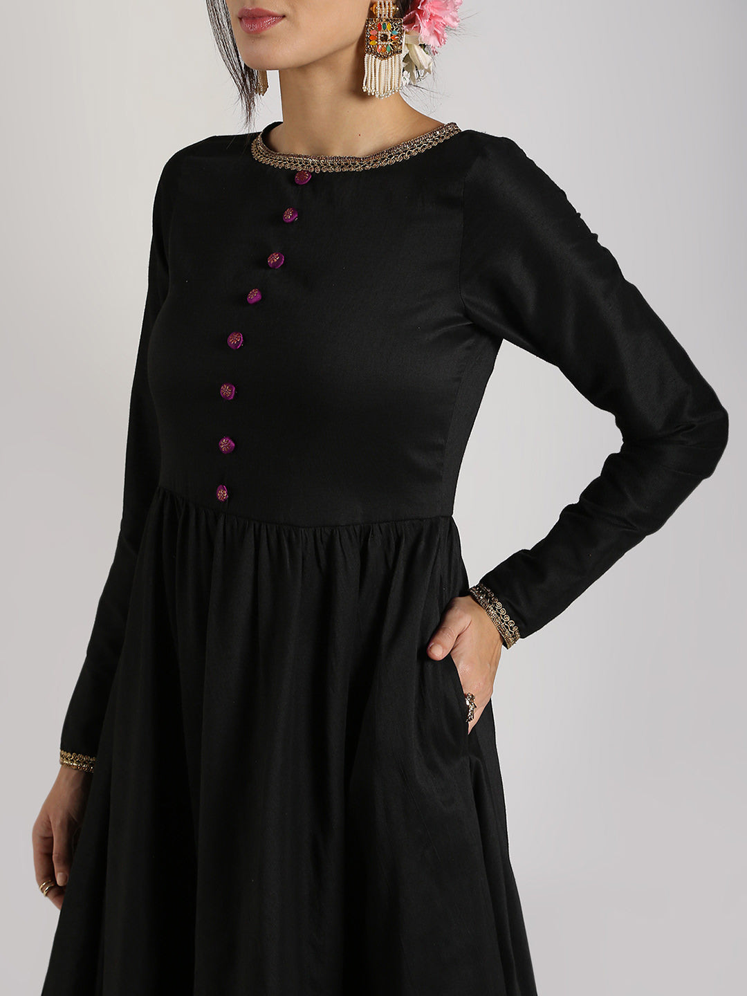 Abhishti Cotton Silk Anarkali Kurta with Tanchoi Border and button details