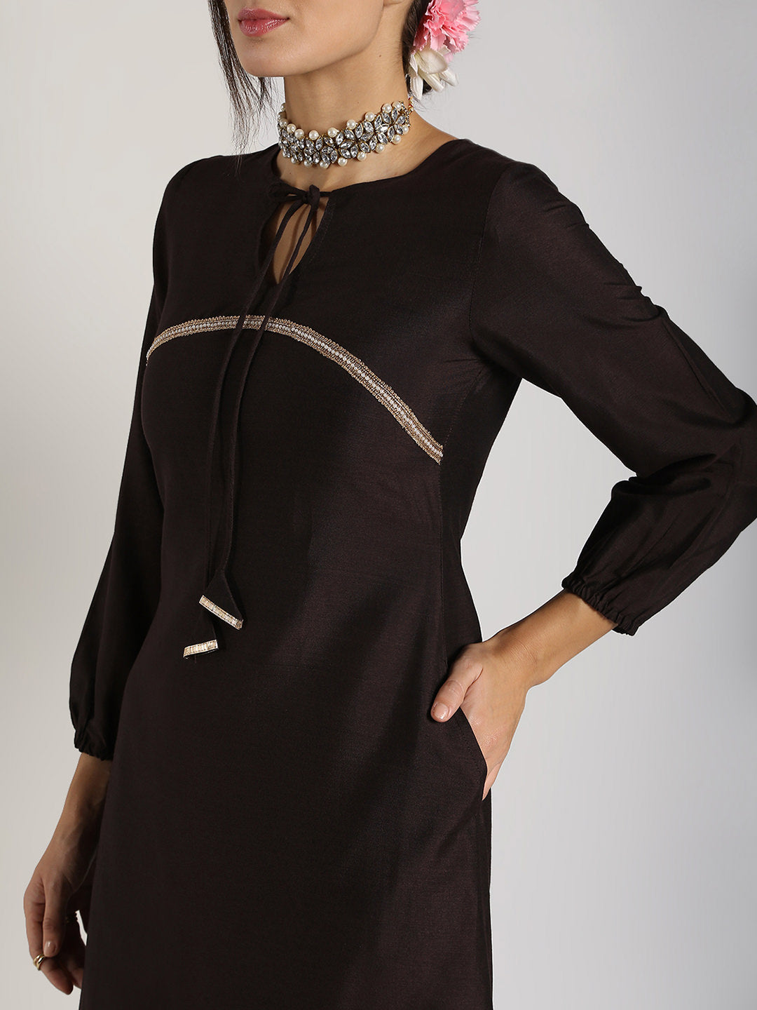 Abhishti Cotton Silk A-line Kurta with Bishop Sleeves