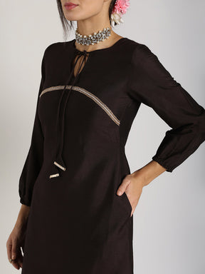 Abhishti Cotton Silk A-line Kurta with Bishop Sleeves