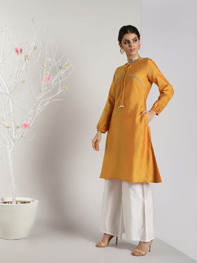 Abhishti Cotton Silk A-line Kurta with Bishop Sleeves