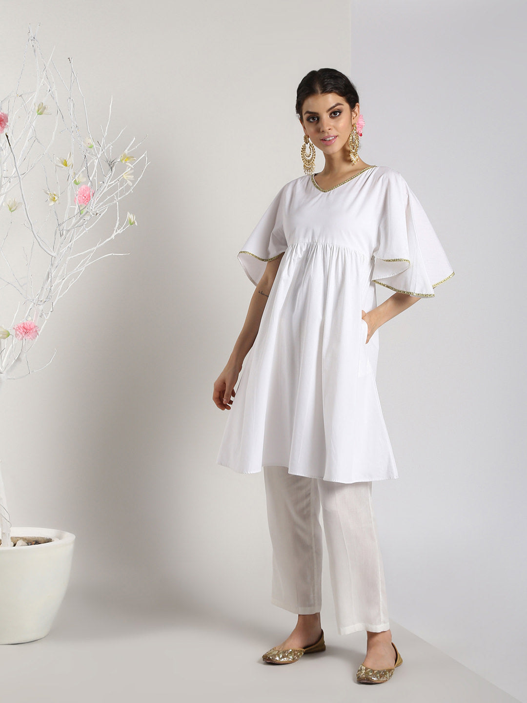 White Cotton Kimono Sleeves Tunic