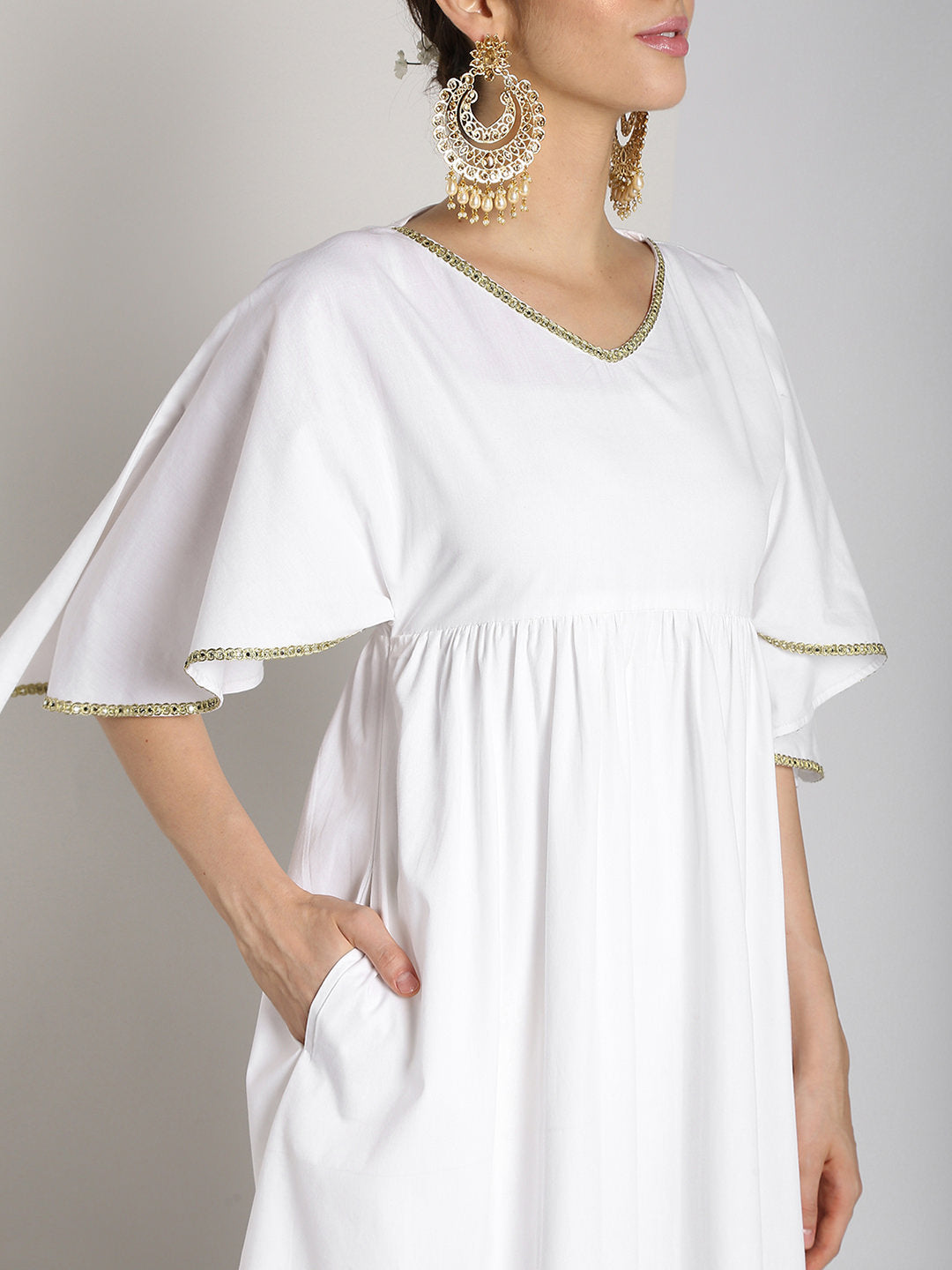 White Cotton Kimono Sleeves Tunic