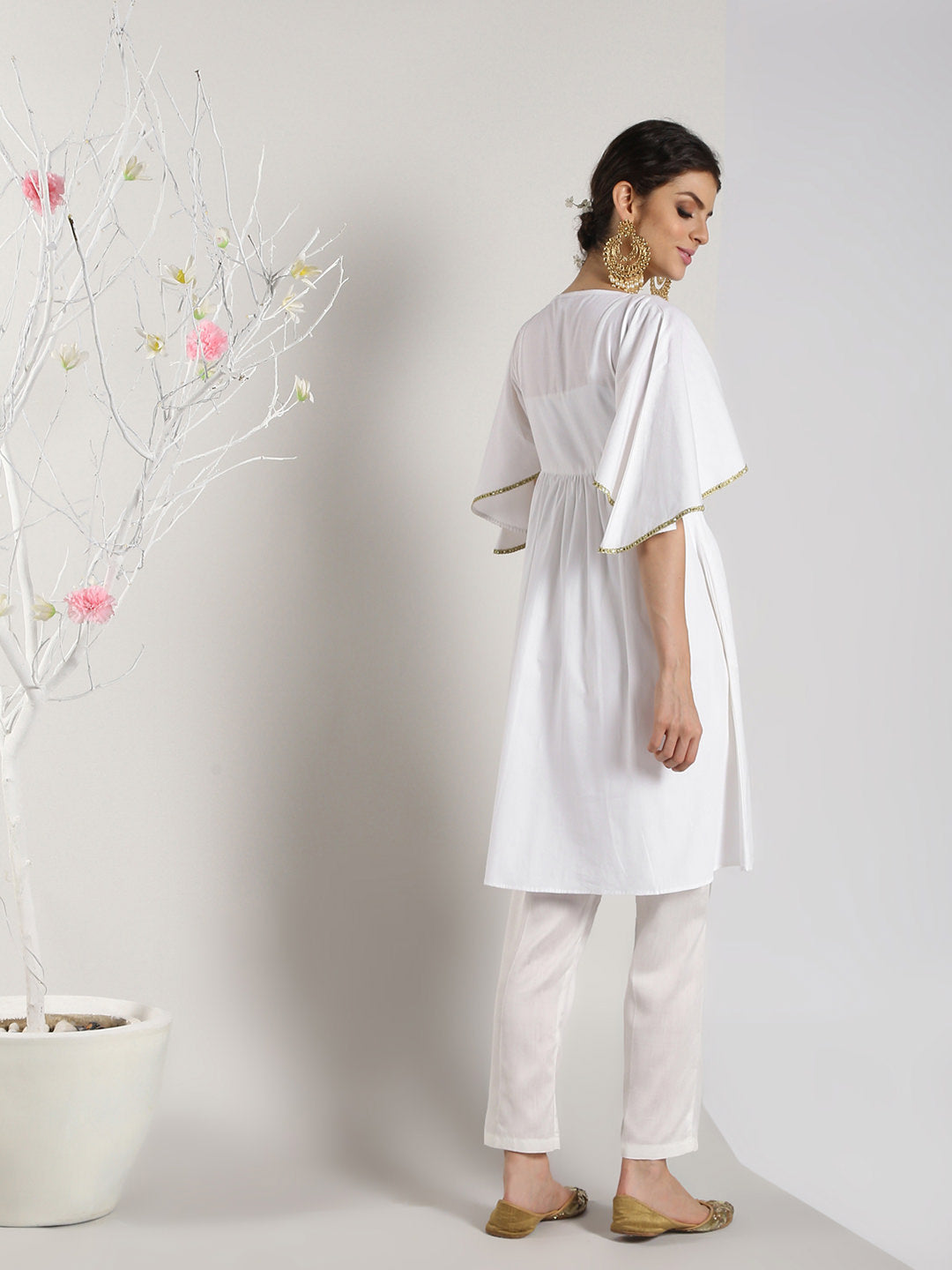 White Cotton Kimono Sleeves Tunic