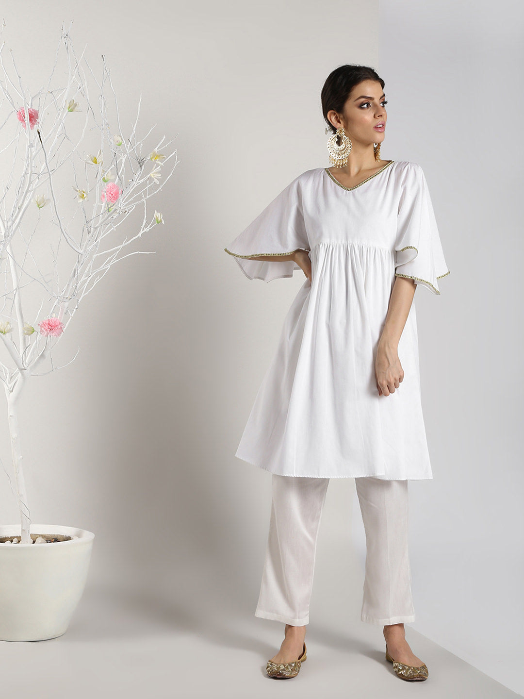 White Cotton Kimono Sleeves Tunic