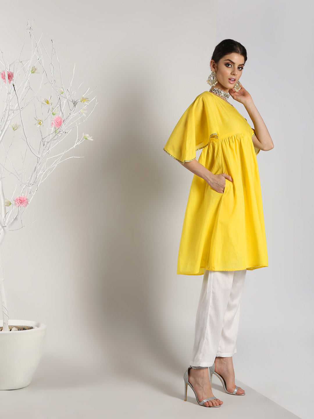 Yellow Cotton Kimono Sleeves Tunic