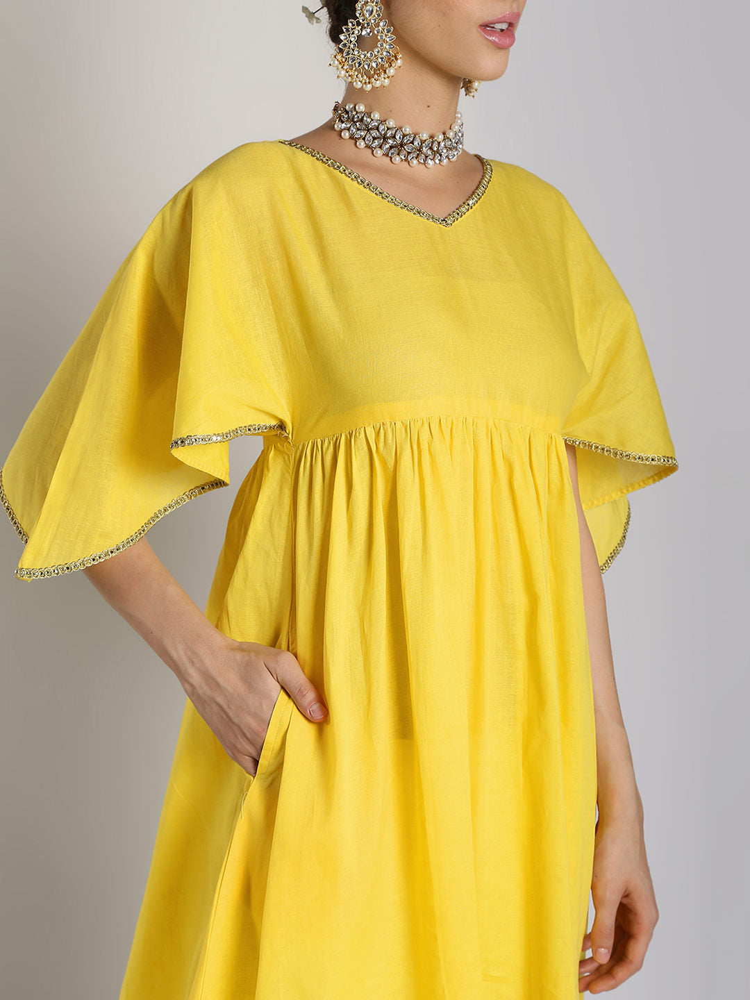 Yellow Cotton Kimono Sleeves Tunic