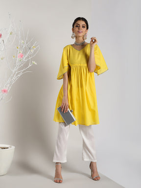 Yellow Cotton Kimono Sleeves Tunic