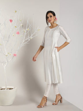 White Banarasi kalidar Kurta