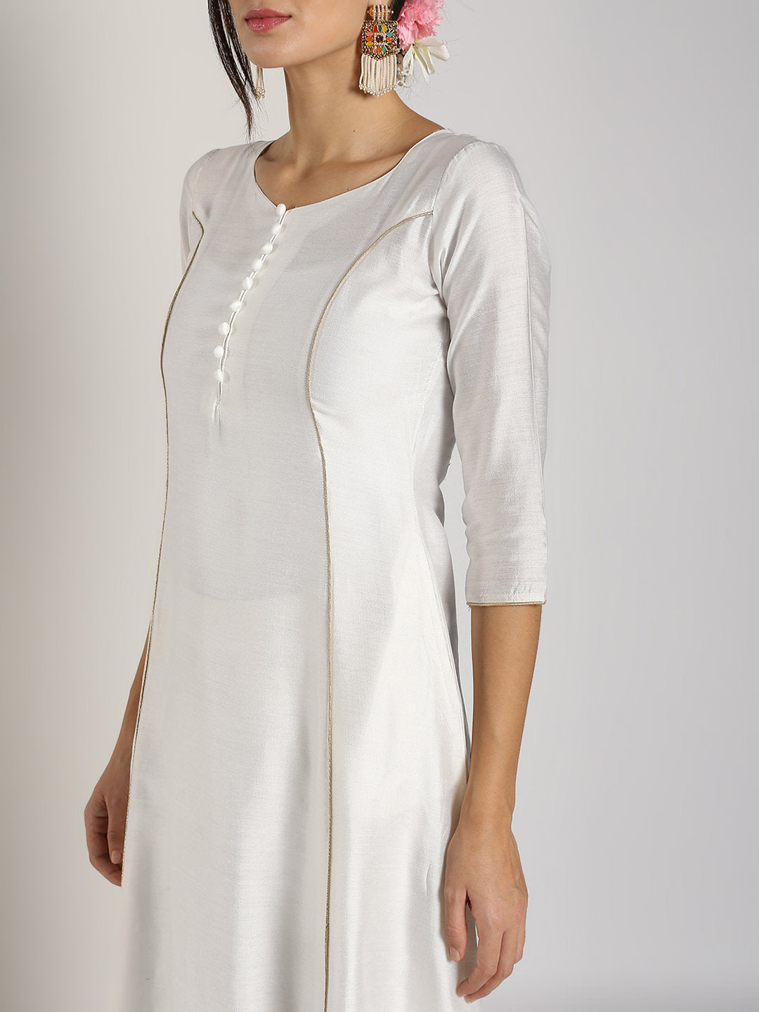 White Banarasi kalidar Kurta