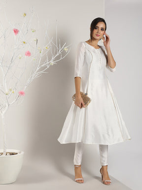 White Banarasi kalidar Kurta