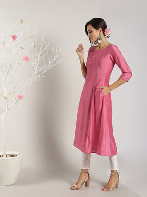 Pink Banarasi kalidar Kurta
