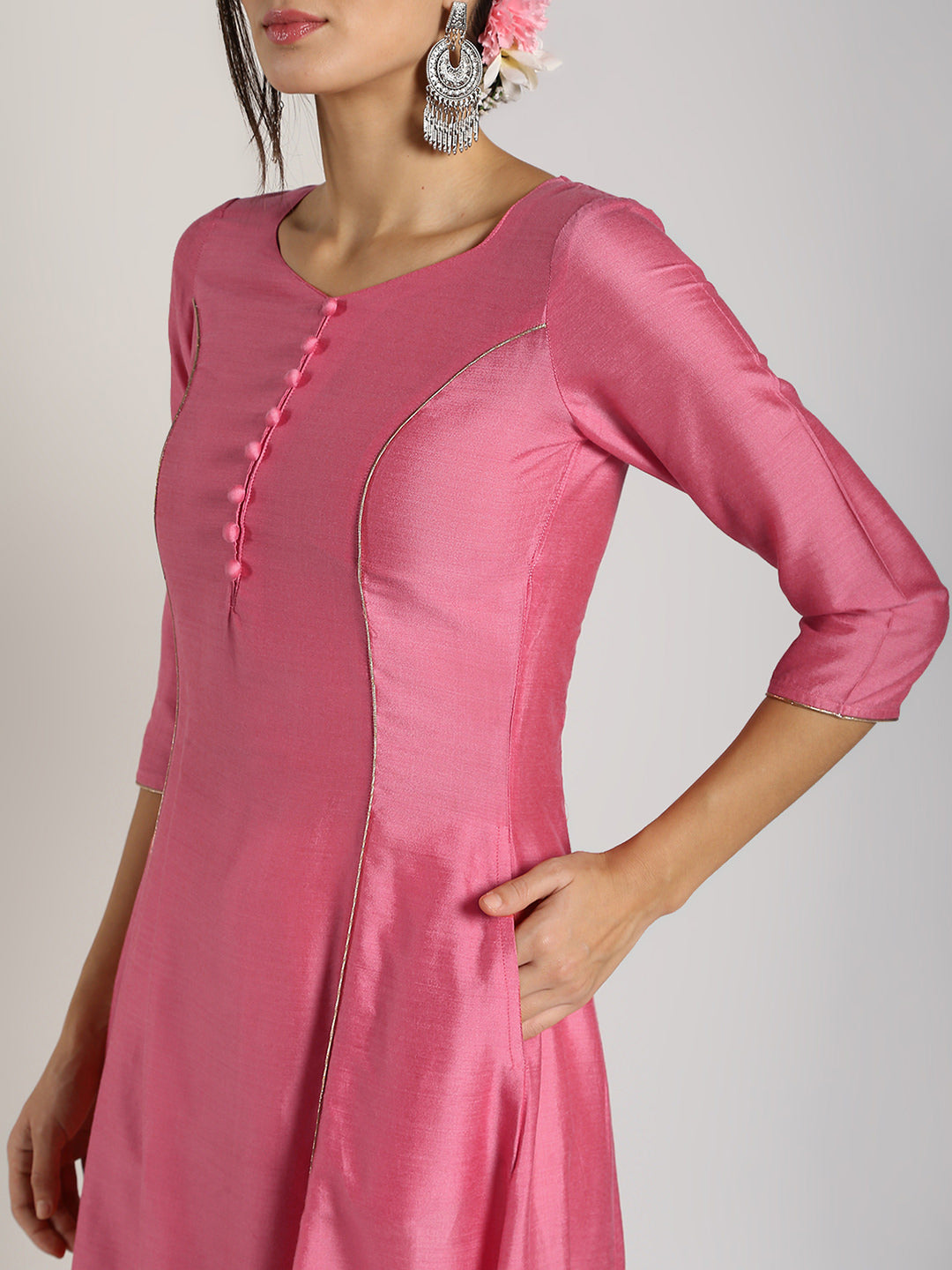 Pink Banarasi kalidar Kurta