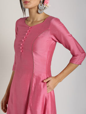 Pink Banarasi kalidar Kurta