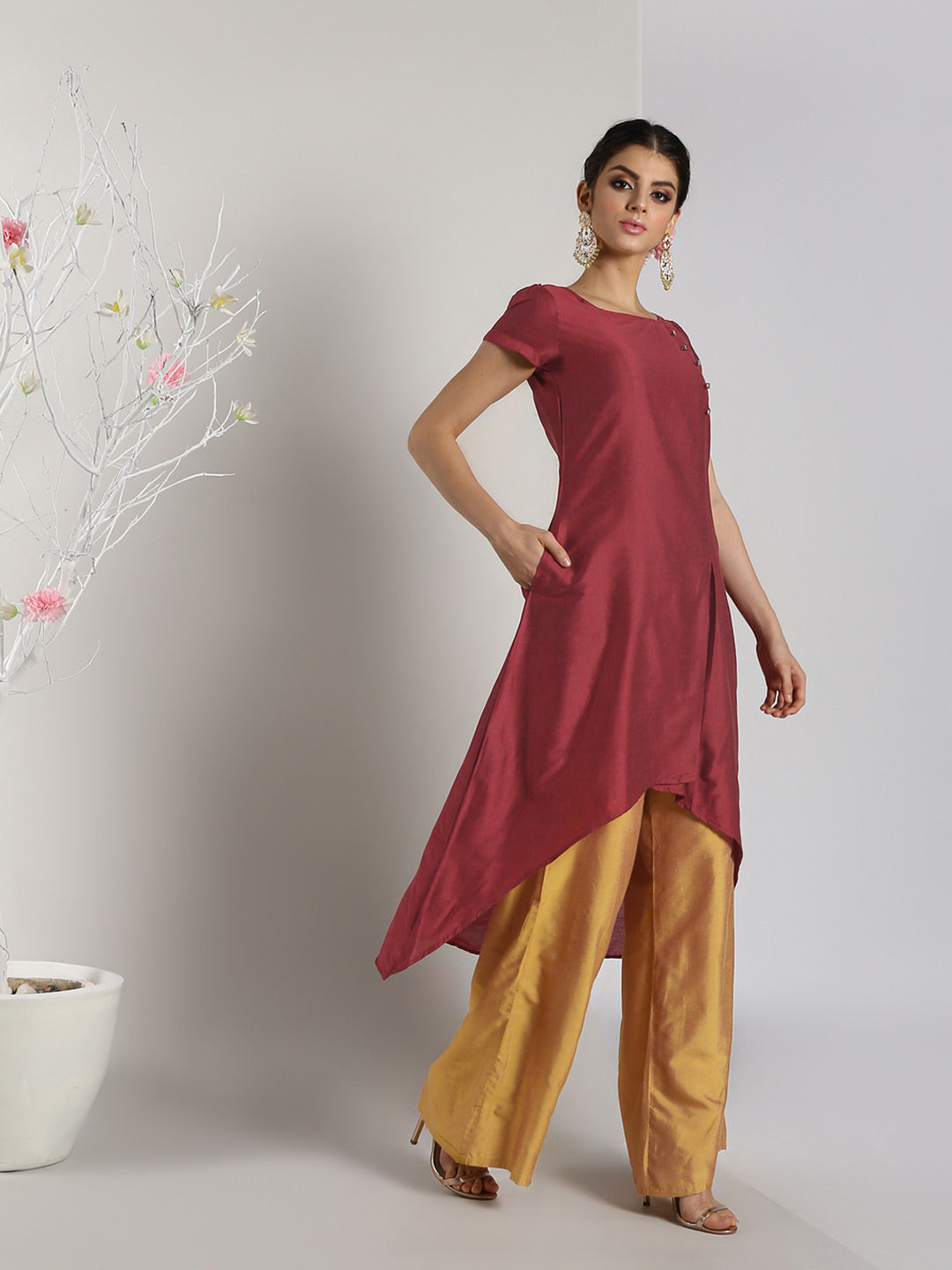 Abhishti Cotton Silk Angrakha Layered Asymmetric Kurta