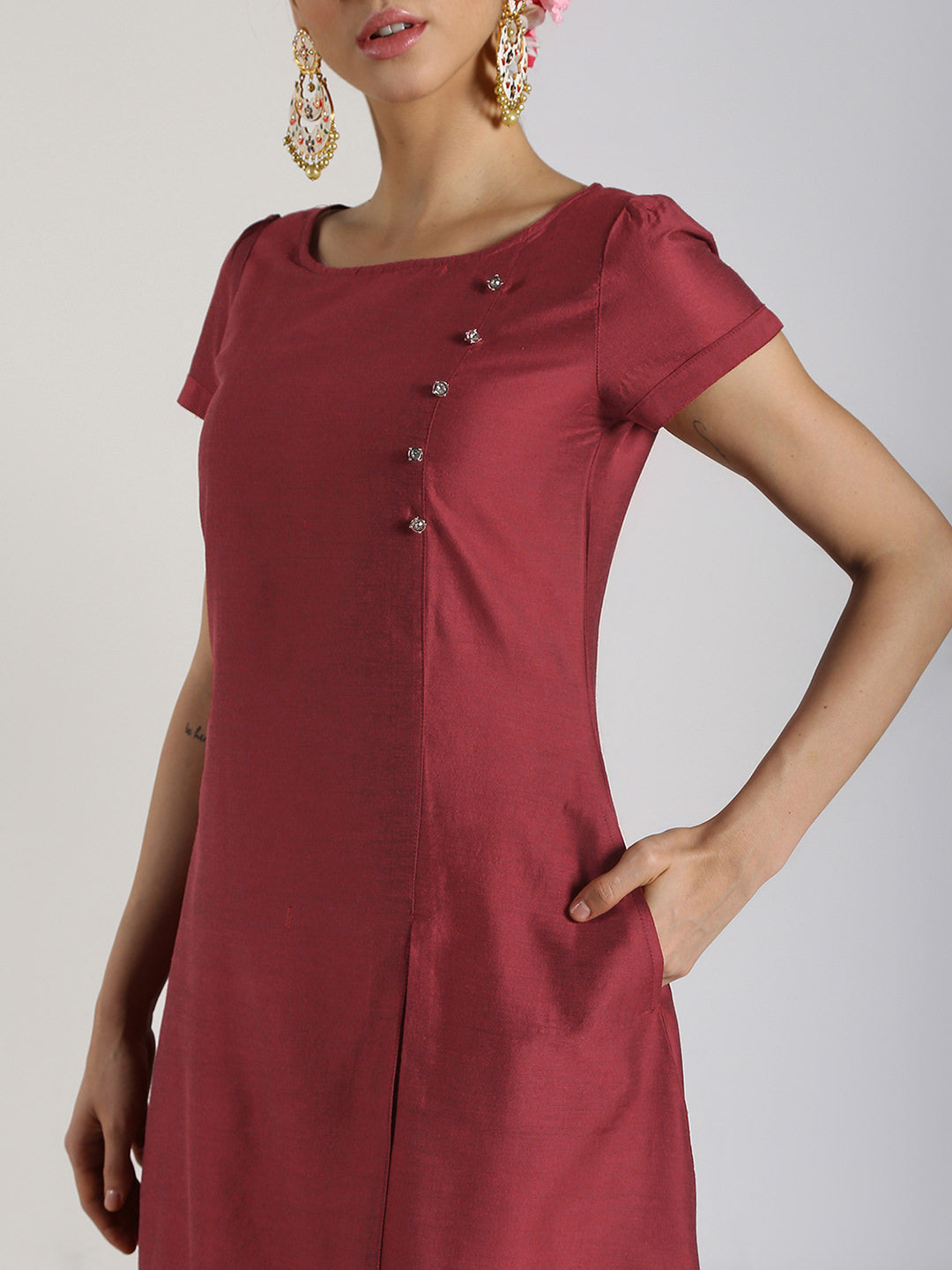 Abhishti Cotton Silk Angrakha Layered Asymmetric Kurta