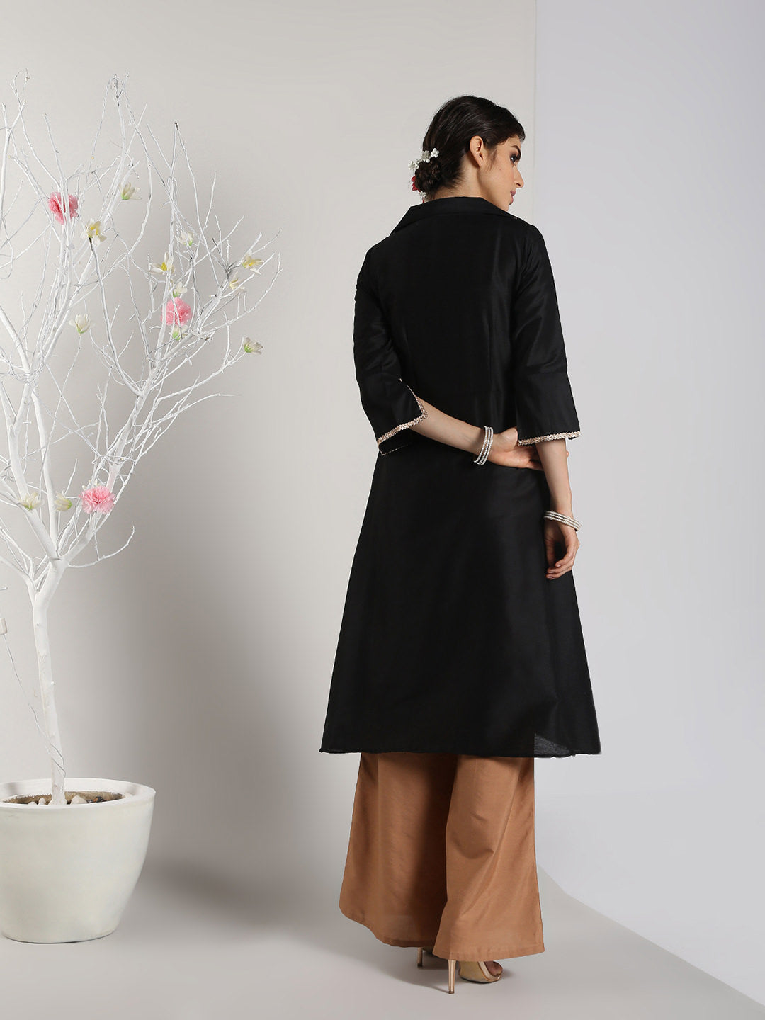 Abhishti Cotton Silk Lapel Collar kurta with Front High Slit