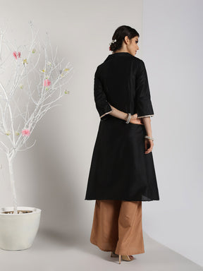 Abhishti Cotton Silk Lapel Collar kurta with Front High Slit