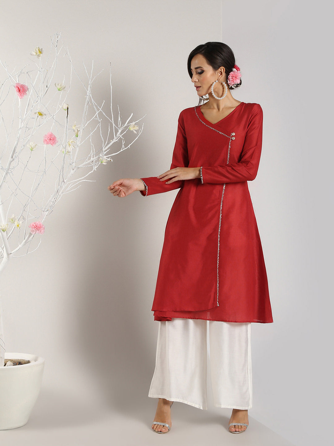 Abhishti Cotton Silk Lace Lined Angrakha Layered Kurta