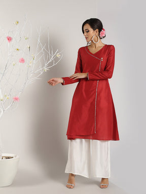 Abhishti Cotton Silk Lace Lined Angrakha Layered Kurta