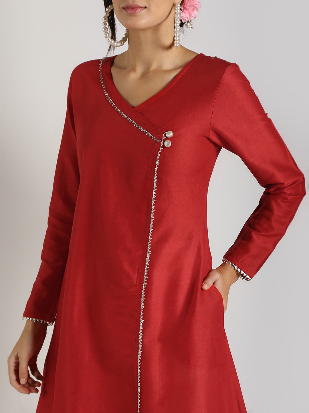 Abhishti Cotton Silk Lace Lined Angrakha Layered Kurta