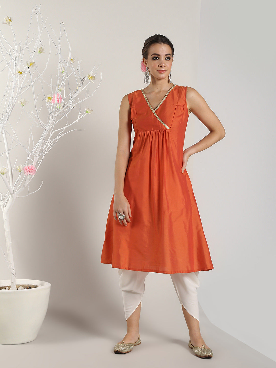 Abhishti Cotton Silk Layered Yoke Flared Kurta