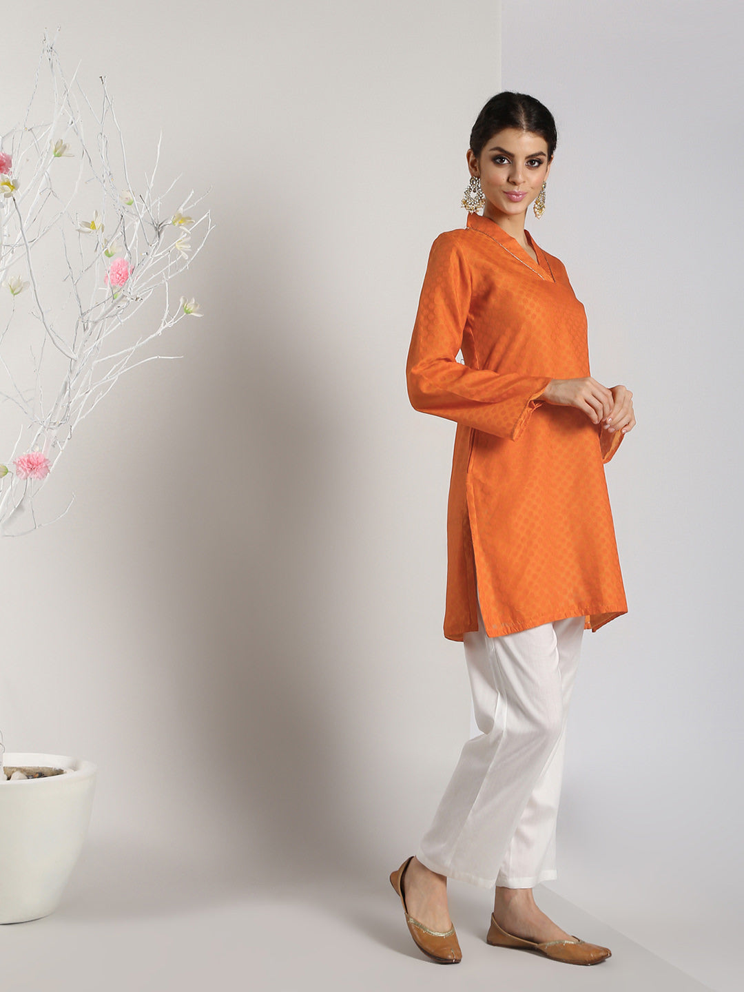 Readymade Beige & Black Twin Layered Georgette Kurti 233KR14