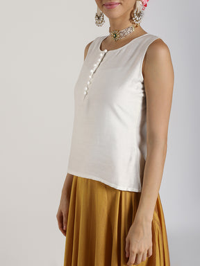 Abhishti Cotton Silk Sleeveless Top with Polti Button Detail