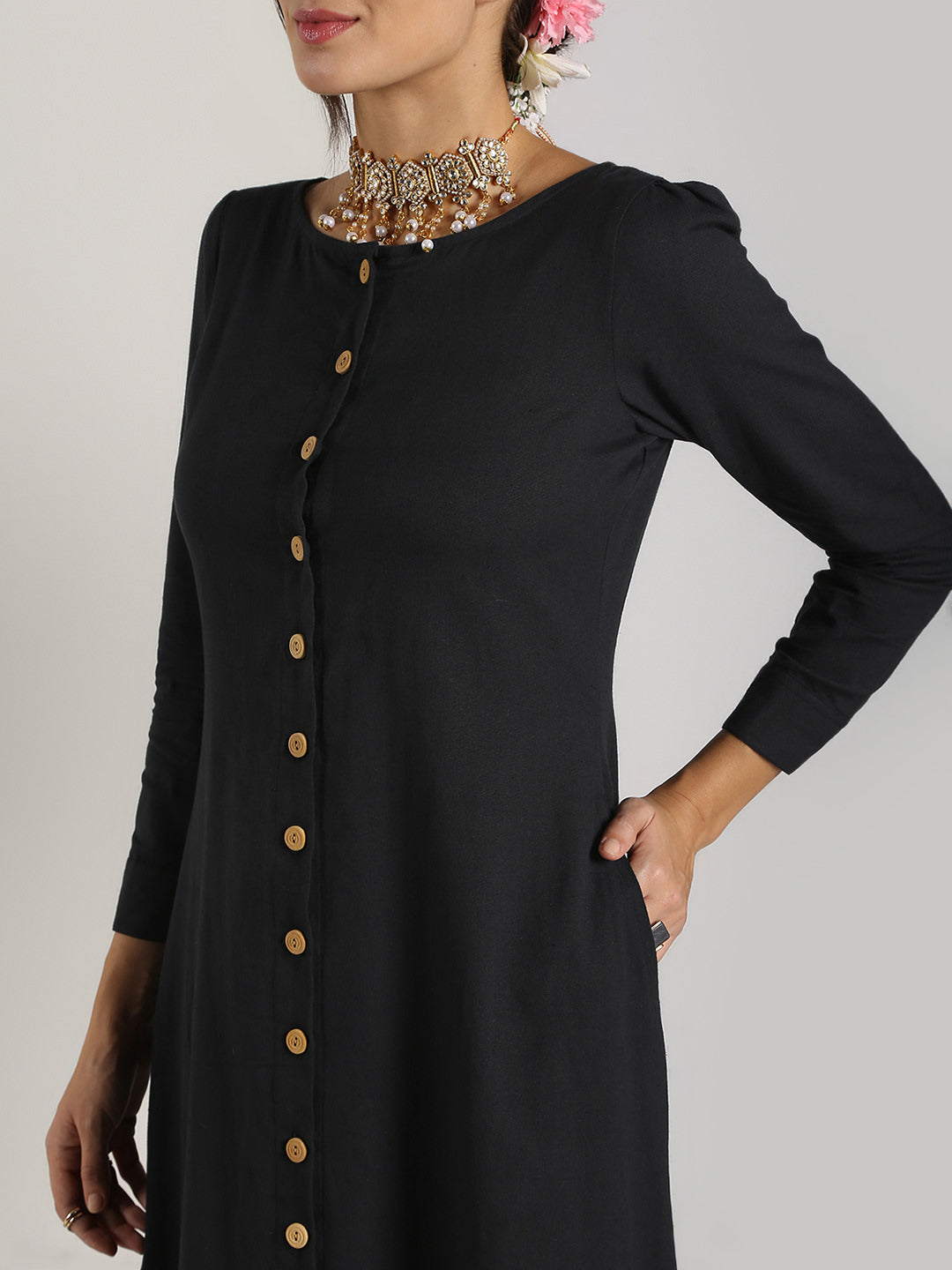 Abhishti Cotton Linen Front Open Pleated Hem Dress / Shrug