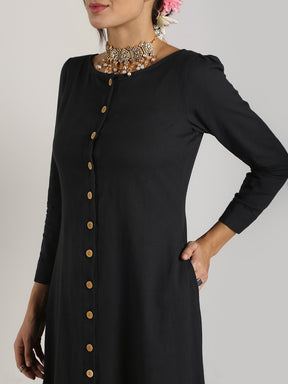 Abhishti Cotton Linen Front Open Pleated Hem Dress / Shrug