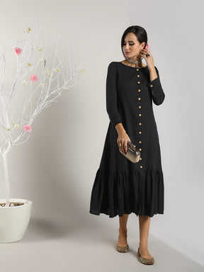 Abhishti Cotton Linen Front Open Pleated Hem Dress / Shrug