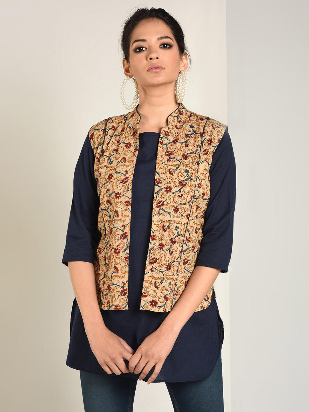 Abhishti Cotton Linen Tunic Paired with kalamkari Jacket