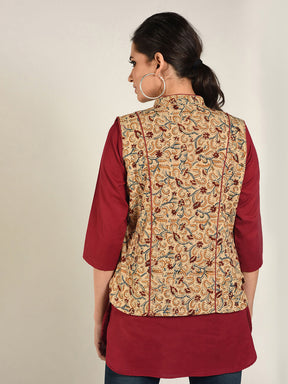 Abhishti Cotton Linen Tunic Paired with kalamkari Jacket