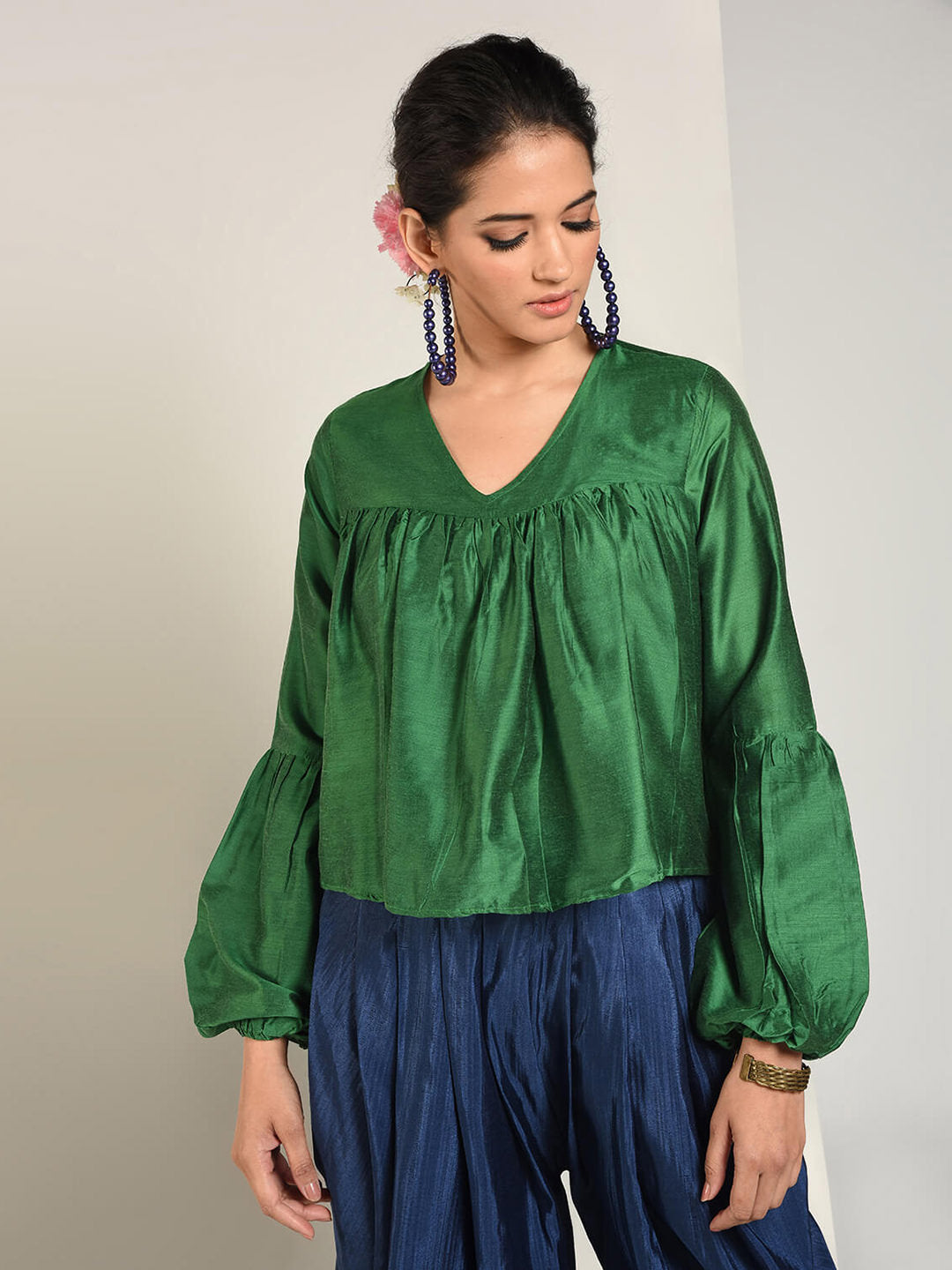 Abhishti Cotton Silk Asymmetric Bohemian top