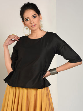 Abhishti Cotton Silk Flared top with Dori Tie up Detail